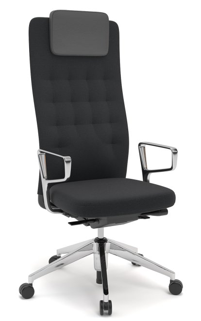 ID Trim L, FlowMotion with seath depth adjustment, With polished aluminium ring armrests, Basic dark, Plano fabric nero, Soft castors for hard floor surfaces