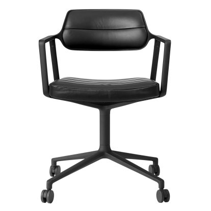 Swivel 453 Swivel Chair, Black powder coated, Wheeled based, Black leather