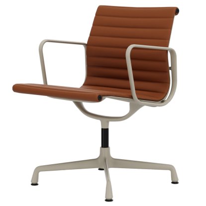 Aluminium Group EA 107 / EA 108, EA 108 - swivelling, Aluminium powder coated chalk, Leather (Standard), Cognac