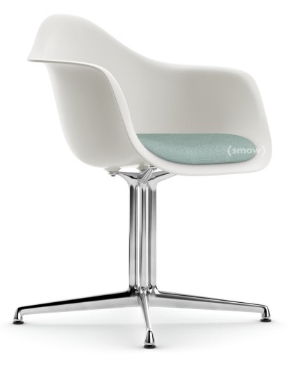 Eames Plastic Armchair RE DAL, White non-RE, With seat upholstery, Ice blue / ivory