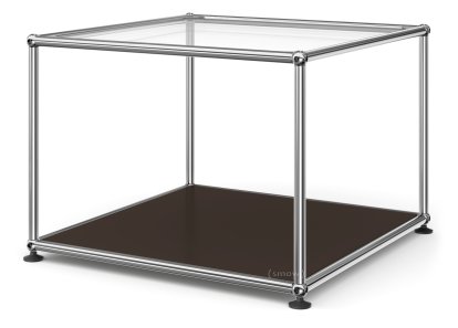 USM Haller Side Table 50, Upper panel glass, lower panel metal, USM brown