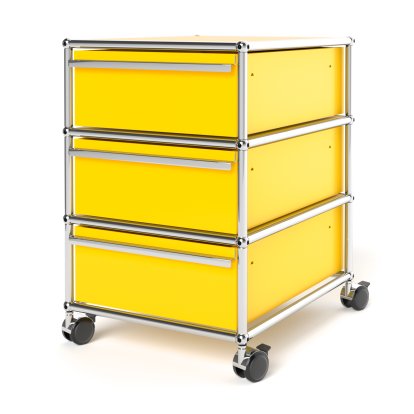 USM Haller Mobile Pedestal with 3 Drawers Type I (with Counterbalance), No locks, Golden yellow RAL 1004