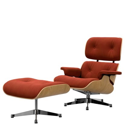 Eames Lounge Chair & Ottoman Calma, Chestnut, natural, Calma, brandy, 89 cm, Aluminium polished