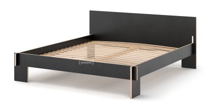 Siebenschläfer, 180 x 200 cm, With headboard, Black, With rollable slatted base