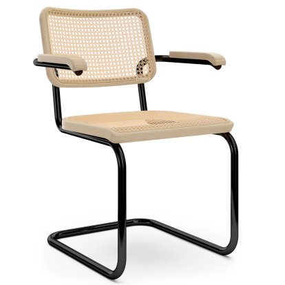 S 64 V Pure Materials Cantilever Chair, Ash, Deep Black (RAL 9005), Black plastic glides with felt