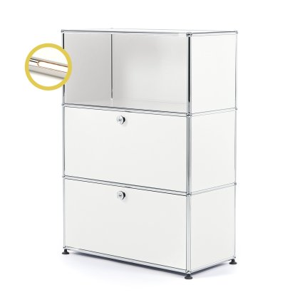 USM Haller E Highboard M with 2 Drop-down Doors and Compartment Lighting, Pure white RAL 9010, Warm white