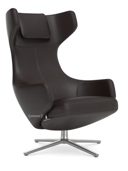 Grand Repos, Chair Grand Repos, Leather Premium F chocolate, 46 cm, Polished