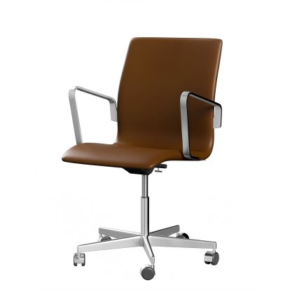 Oxford Office Swivel Chair, With armrests, Low back, Wheeled based, Soft leather, Walnut
