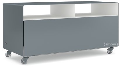 TV Lowboard R 108, Basalt grey (RAL 7012) - Pure white (RAL 9010), Transparent castors