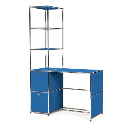 USM Haller desk with mit shelf unit, Gentian blue RAL 5010