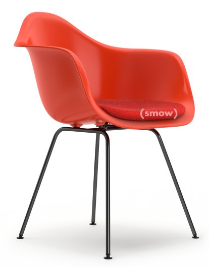 Eames Plastic Armchair RE DAX, Red (poppy red), With seat upholstery, Coral / poppy red , Standard version - 43 cm, Coated basic dark
