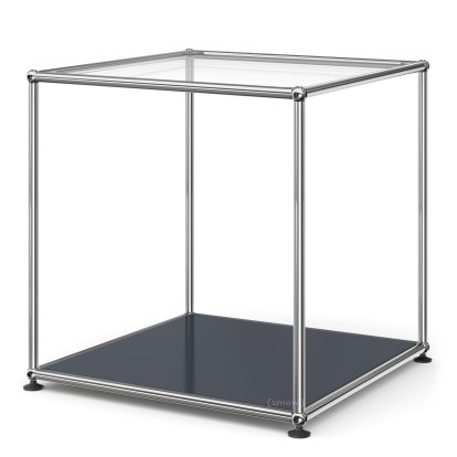 USM Haller Side Table 50 High, Upper panel glass, lower panel metal, Anthracite RAL 7016
