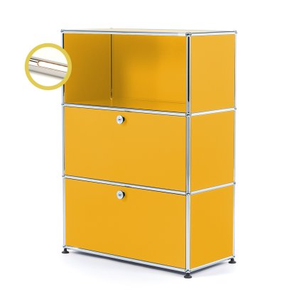 USM Haller E Highboard M with 2 Drop-down Doors and Compartment Lighting, Golden yellow RAL 1004, Warm white