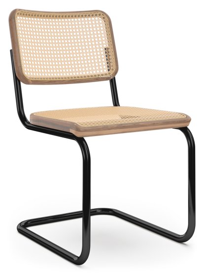 S 32 V / S 64 V Pure Materials Cantilever Chair, Lacquered walnut, Deep Black (RAL 9005), Without armrests, Black plastic glides with felt