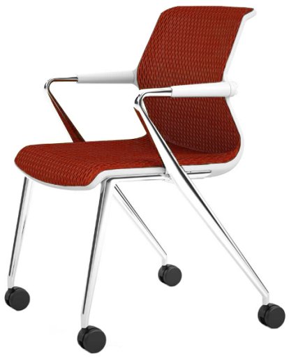Unix Chair with Four-legged Base on Castors, Diamond Mesh brick, Soft grey, Aluminium polished