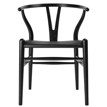 CH24P Wishbone Chair Leather, Black lacquered oak, Thor 301