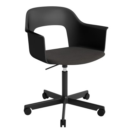 Layout 243 Swivel Armchair with Upholstered seat, Black / Mode 005, Black powder coated aluminium