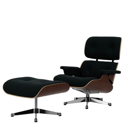 Eames Lounge Chair & Ottoman Calma, Dark walnut, Calma, pine green, 89 cm, Aluminium polished