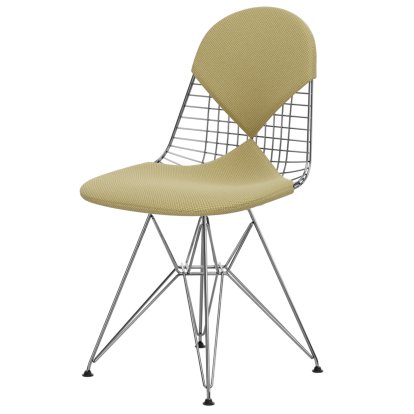 Wire Chair DKR , Polished chrome, Seat and backrest cushion (Bikini), Apollo golden yellow / white