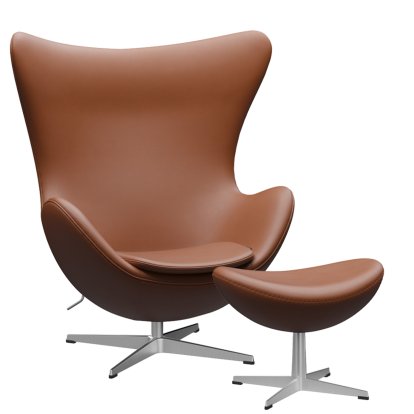 Egg Chair, Leather Essential, Walnut, Satin polished aluminium, With footstool