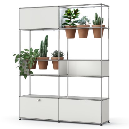USM Haller E Plant World Room Divider, Pure white RAL 9010, Terracotta, LED illumination cold white