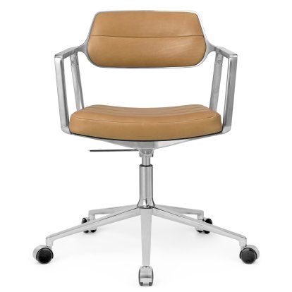 Swivel+ Chair, Polished, Wheeled based, Leather camel