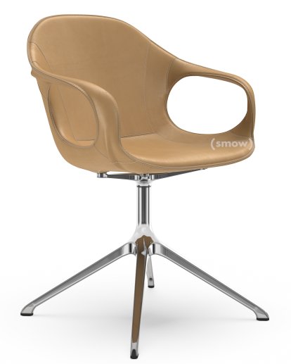 Elephant Swivel Chair, Leather cognac, Polished aluminium