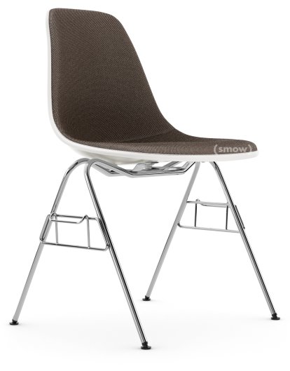 Eames Plastic Side Chair DSS / DSS-N, White RE, With full upholstery, Warm grey / moor brown, With linking element (DSS)