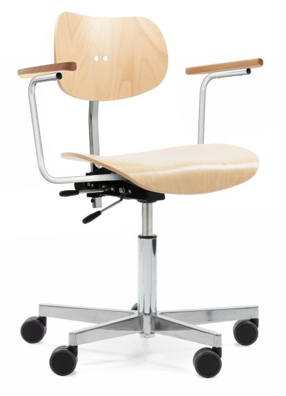 S 197 R20, With armrests, Natural beech, Chrome plated/polished aluminum, Standard castors black for carpet