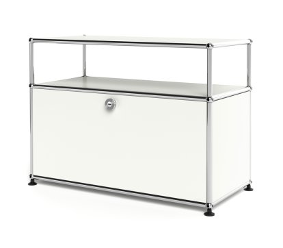 USM Haller Lowboard M with Extension, Customisable, Pure white RAL 9010, With drop-down door, Without cable entry hole