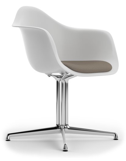 Eames Plastic Armchair RE DAL, Cotton white, With seat upholstery, Warm grey / moor brown