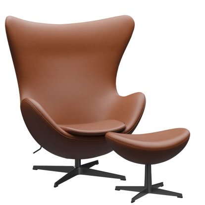 Egg Chair, Leather Essential, Walnut, Black, With footstool