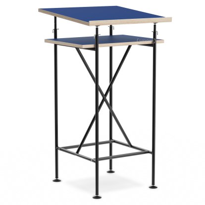 High Desk Milla, 50cm, Black, Linoleum midnight blue (Forbo 4181) with oak edges