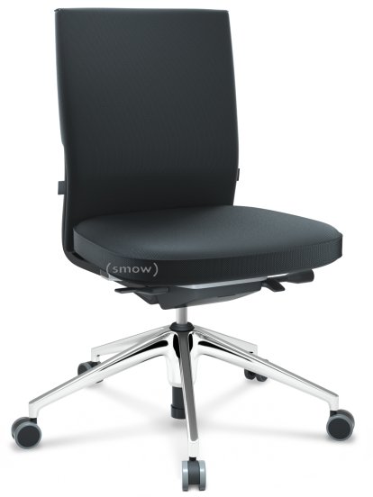 ID Soft, FlowMotion-without tilt mechanism, without seat depth adjustment, Without armrests, 5 star foot, polished aluminium, Basic dark, Silk mesh seat and back, Nero, Soft castors for hard floor surfaces