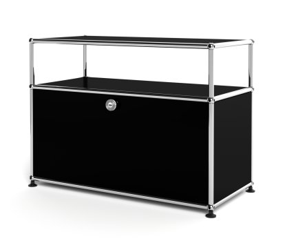USM Haller Lowboard M with Extension, Customisable, Graphite black RAL 9011, With drop-down door, Without cable entry hole