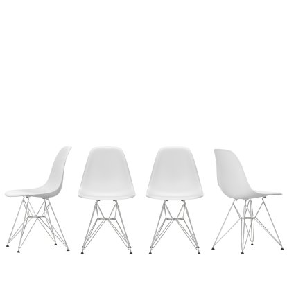 Eames Plastic Sidechair DSR 4er Promotion Set, Cotton white RE, chrome-plated