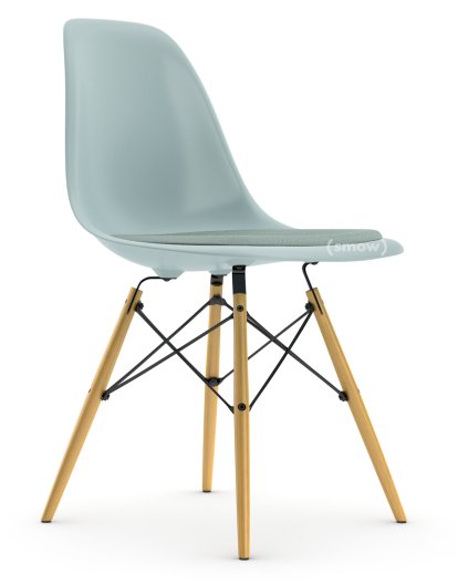 Eames Plastic Side Chair RE DSW, Ice grey, With seat upholstery