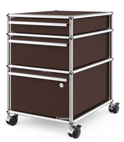 USM Haller Mobile Pedestal with 3 Drawers Type II (with Counterbalance), Lowest drawer with lock, USM brown