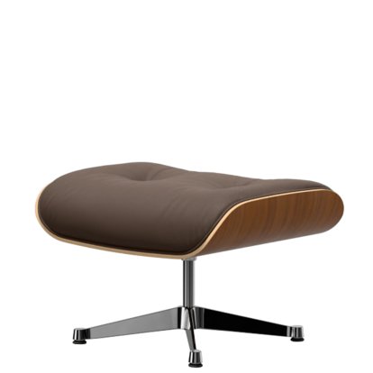 Eames Lounge Chair Ottoman, Walnut, natural, Leather Premium F marron, Aluminium polished