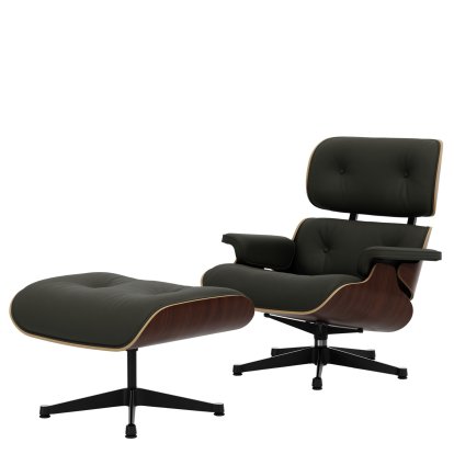 Lounge Chair & Ottoman, Dark walnut, Leather Premium F umbra grey, 84 cm - Original height 1956, Aluminium polished, sides black