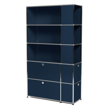 USM Haller bookcase with side compartments, Steel blue RAL 5011