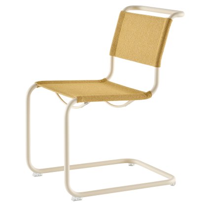 Details Thonet S 33 / S 34 V Fabric Cantilever Chair S 33 / S 34 V Fabric Cantilever Chair, Without armrests, Pearl white matt powder coated, Fabric Cento corn- sand, Transparent plastic glides with felt