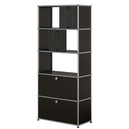 USM Haller filing shelf with 2 flaps, top without back panels with two USM Haller Soft Panels, vertical, Graphite black RAL 9011, Dark grey / Grey