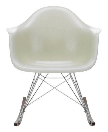 Eames Fiberglass Armchair RAR, Eames parchment, Chrome-plated, Dark maple