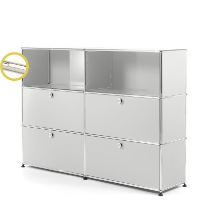 USM Haller E Highboard L with Compartment Lighting, Light grey RAL 7035, Warm white