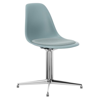 Eames Plastic Side Chair DSL, Ice grey, With seat upholstery, Ice blue / ivory, Aluminium polished