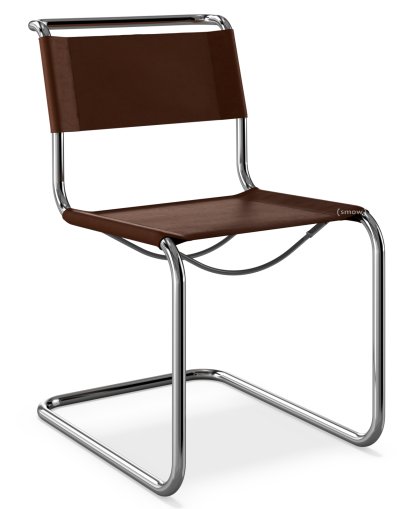 S 33 / S 34 Cantilever Chair, Without armrests, Butt leather, Chocolate, Black plastic glides with felt