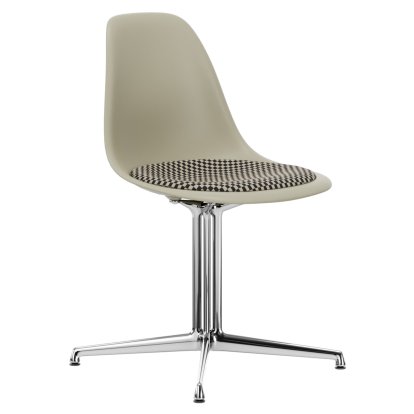 Eames Plastic Side Chair DSL, Pebble, With seat upholstery, Checker, Aluminium polished
