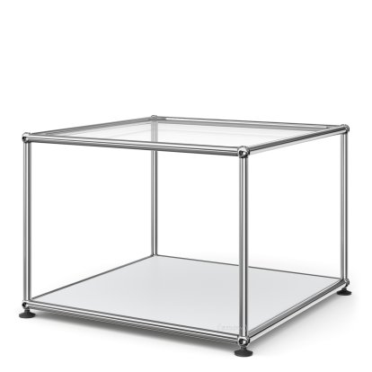 USM Haller Side Table 50, Upper panel glass, lower panel metal, USM matte silver