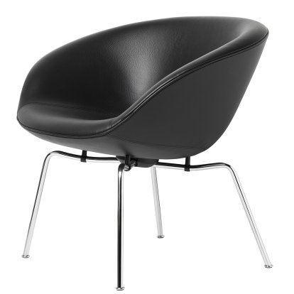 Pot Lounge Chair, Chrome, Leather Aura, Black